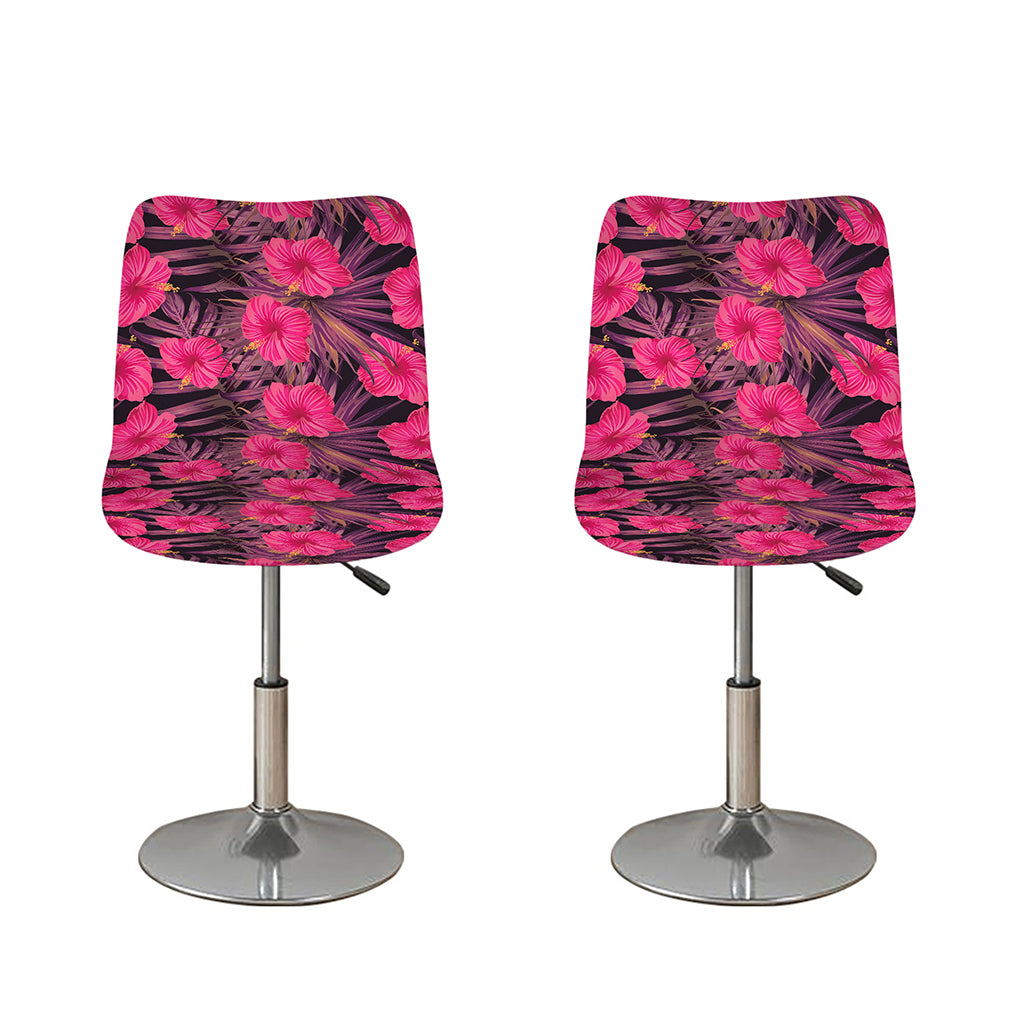 Pink Hawaiian Hibiscus Pattern Print Bar Stool Covers
