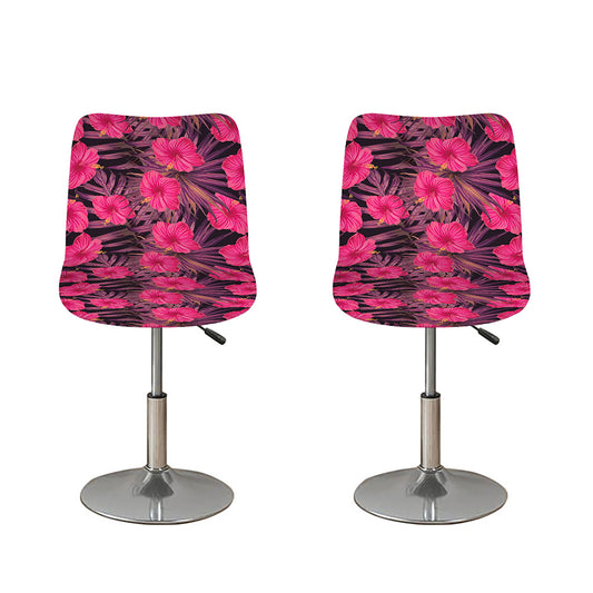 Pink Hawaiian Hibiscus Pattern Print Bar Stool Covers