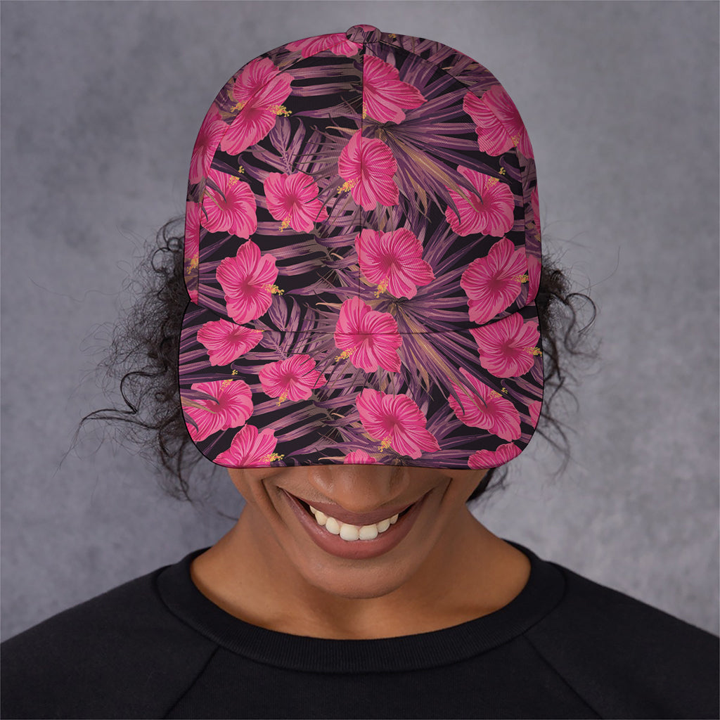 Pink Hawaiian Hibiscus Pattern Print Baseball Cap