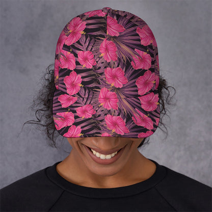Pink Hawaiian Hibiscus Pattern Print Baseball Cap