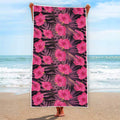 Pink Hawaiian Hibiscus Pattern Print Beach Towel