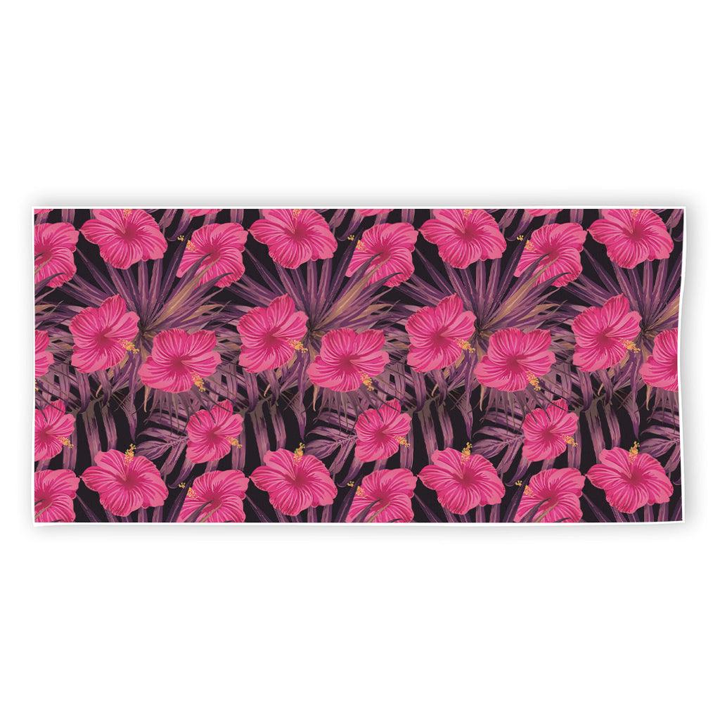 Pink Hawaiian Hibiscus Pattern Print Beach Towel
