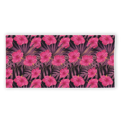 Pink Hawaiian Hibiscus Pattern Print Beach Towel