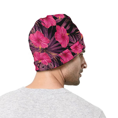 Pink Hawaiian Hibiscus Pattern Print Beanie