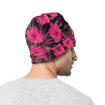 Pink Hawaiian Hibiscus Pattern Print Beanie