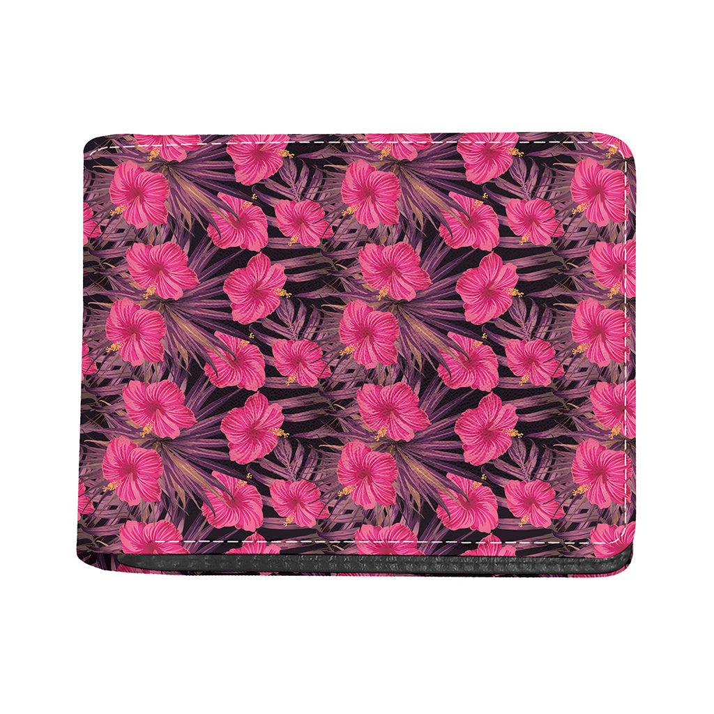Pink Hawaiian Hibiscus Pattern Print Bifold Wallet