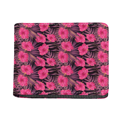 Pink Hawaiian Hibiscus Pattern Print Bifold Wallet
