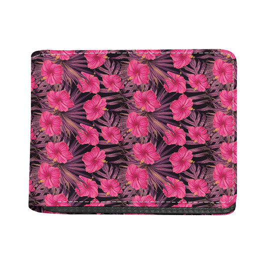 Pink Hawaiian Hibiscus Pattern Print Bifold Wallet