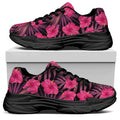 Pink Hawaiian Hibiscus Pattern Print Black Chunky Shoes
