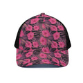 Pink Hawaiian Hibiscus Pattern Print Black Mesh Trucker Hat