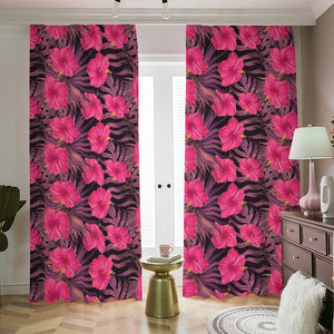 Pink Hawaiian Hibiscus Pattern Print Blackout Pencil Pleat Curtains