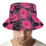 Pink Hawaiian Hibiscus Pattern Print Bucket Hat