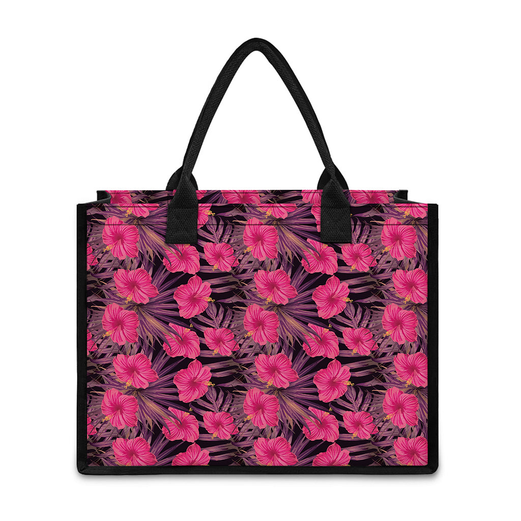 Pink Hawaiian Hibiscus Pattern Print Canvas Tote Bag