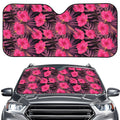 Pink Hawaiian Hibiscus Pattern Print Car Windshield Sun Shade