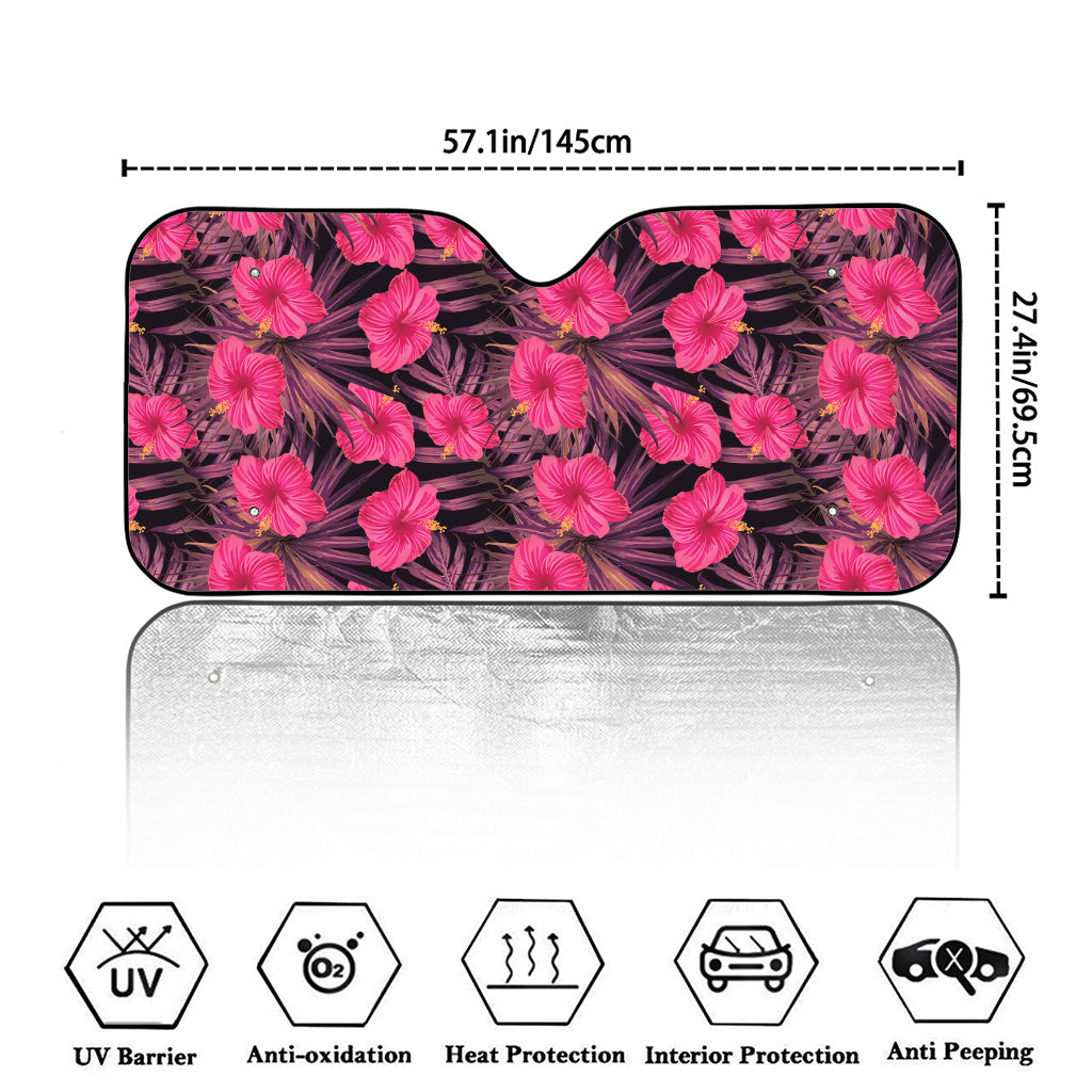 Pink Hawaiian Hibiscus Pattern Print Car Windshield Sun Shade