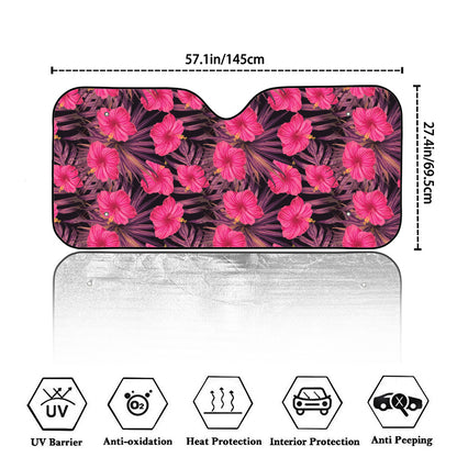 Pink Hawaiian Hibiscus Pattern Print Car Windshield Sun Shade
