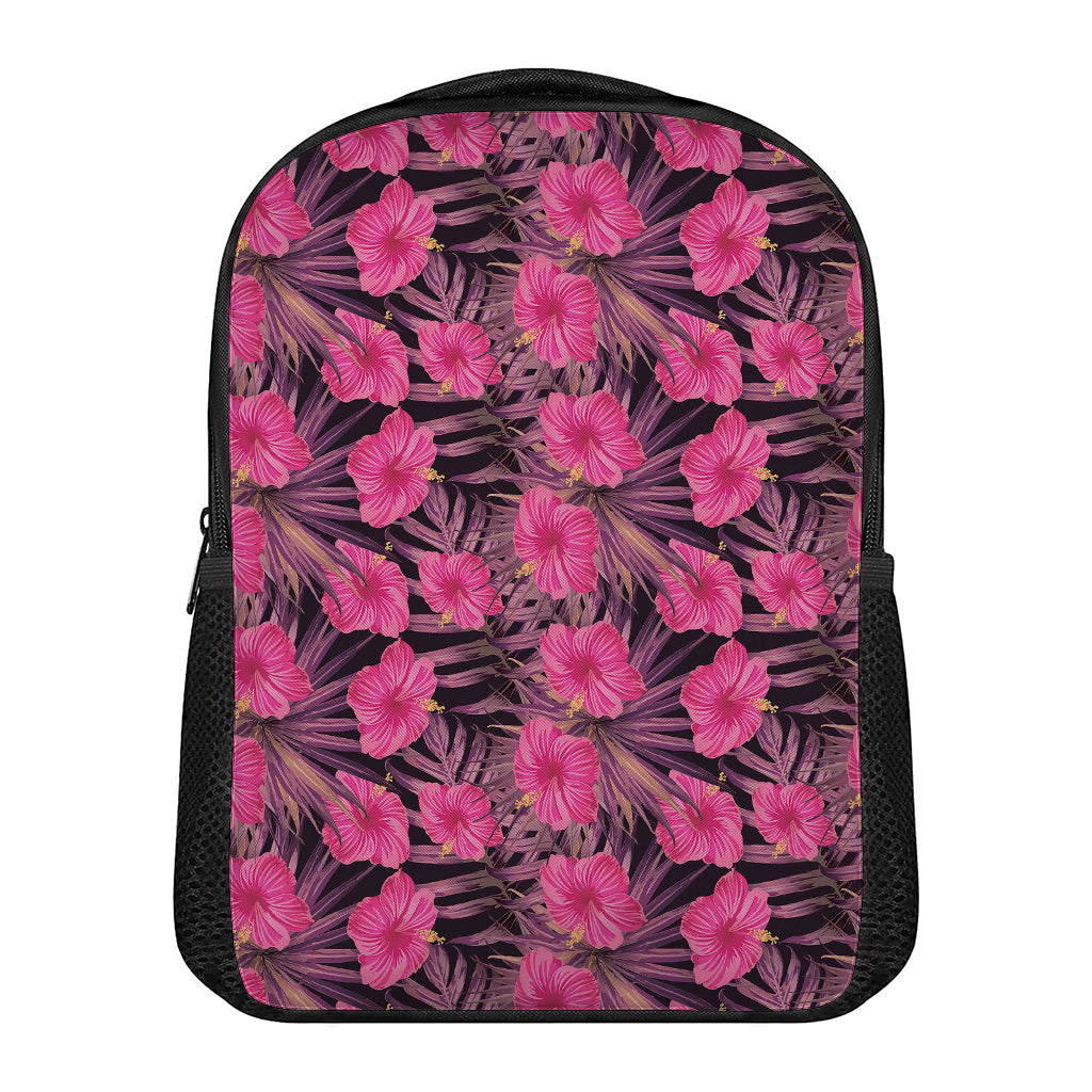 Pink Hawaiian Hibiscus Pattern Print Casual Backpack