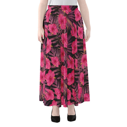 Pink Hawaiian Hibiscus Pattern Print Chiffon Maxi Skirt