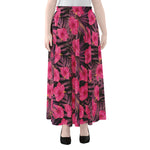 Pink Hawaiian Hibiscus Pattern Print Chiffon Maxi Skirt