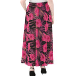 Pink Hawaiian Hibiscus Pattern Print Chiffon Maxi Skirt