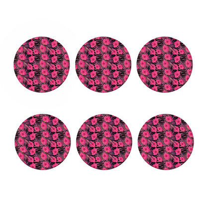 Pink Hawaiian Hibiscus Pattern Print Coaster Set