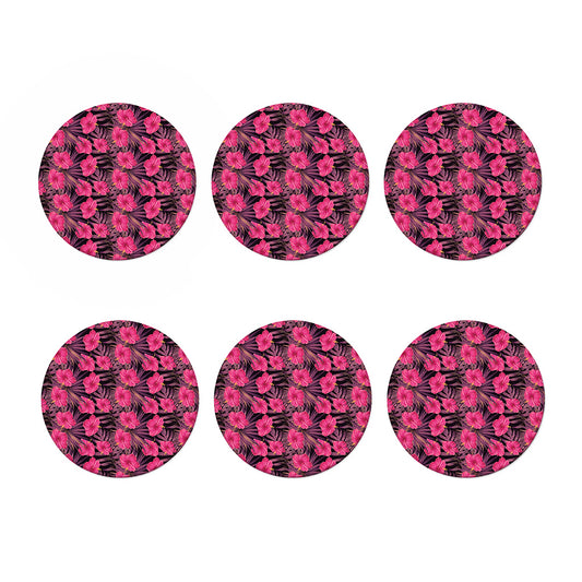 Pink Hawaiian Hibiscus Pattern Print Coaster Set