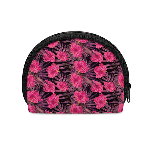Pink Hawaiian Hibiscus Pattern Print Coin Purse