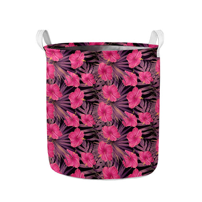 Pink Hawaiian Hibiscus Pattern Print Collapsible Laundry Basket