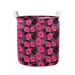 Pink Hawaiian Hibiscus Pattern Print Collapsible Laundry Basket