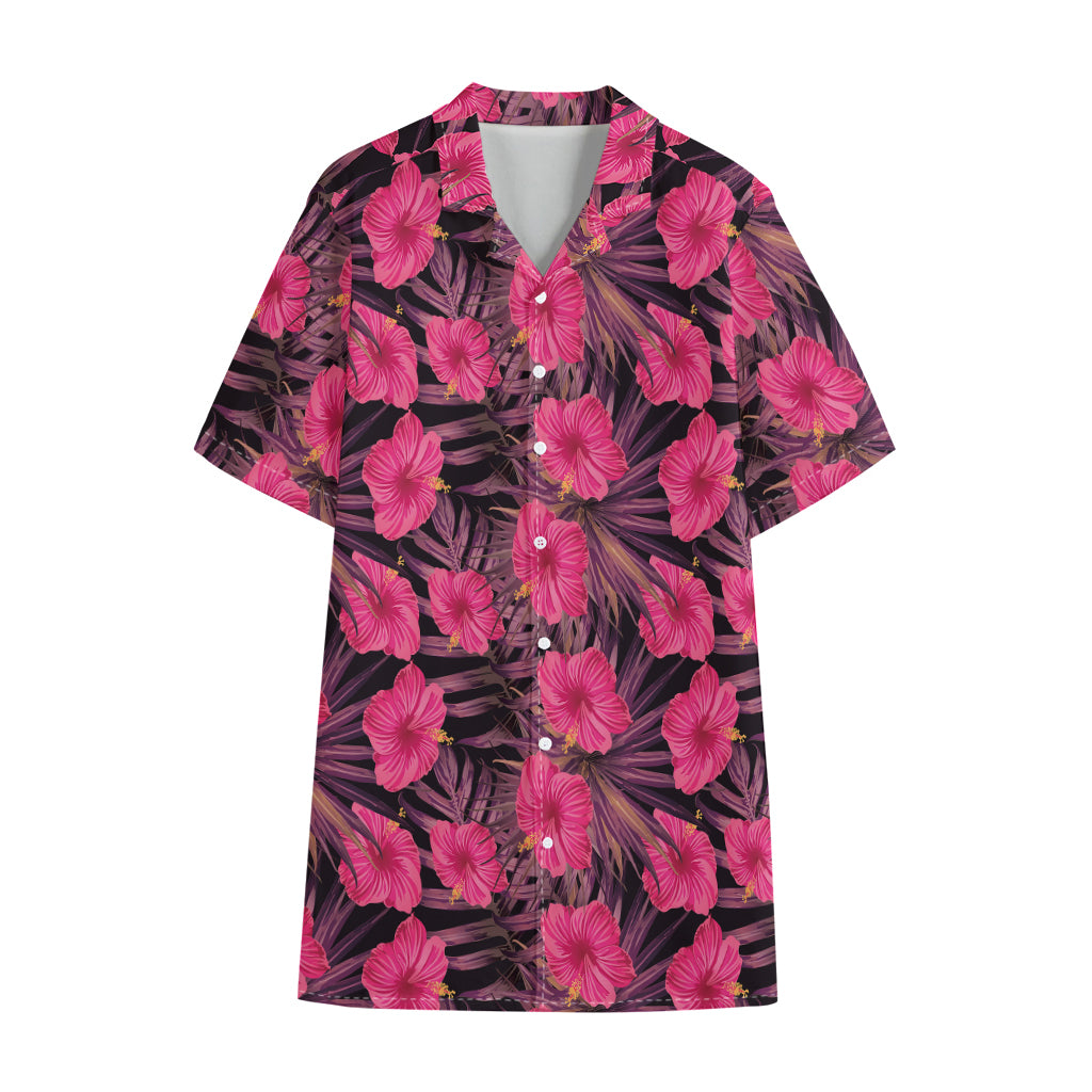 Pink Hawaiian Hibiscus Pattern Print Cotton Hawaiian Shirt
