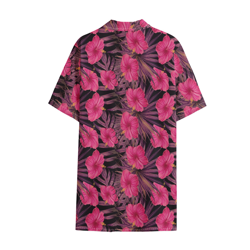 Pink Hawaiian Hibiscus Pattern Print Cotton Hawaiian Shirt
