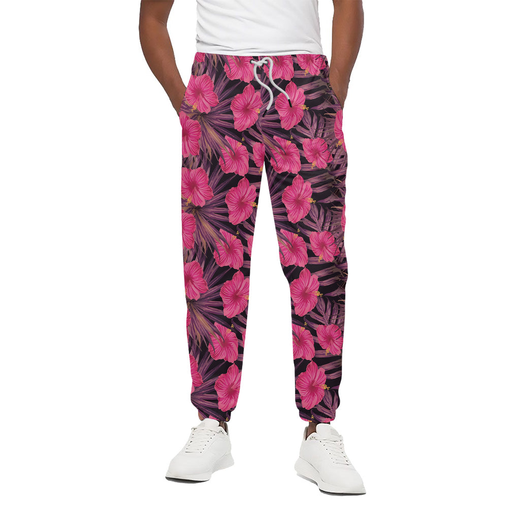 Pink Hawaiian Hibiscus Pattern Print Cotton Pants