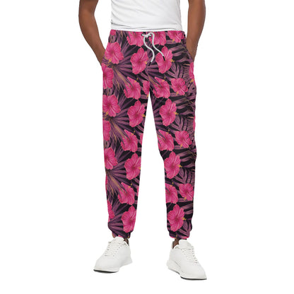 Pink Hawaiian Hibiscus Pattern Print Cotton Pants