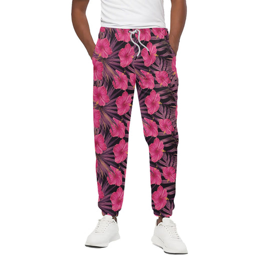 Pink Hawaiian Hibiscus Pattern Print Cotton Pants
