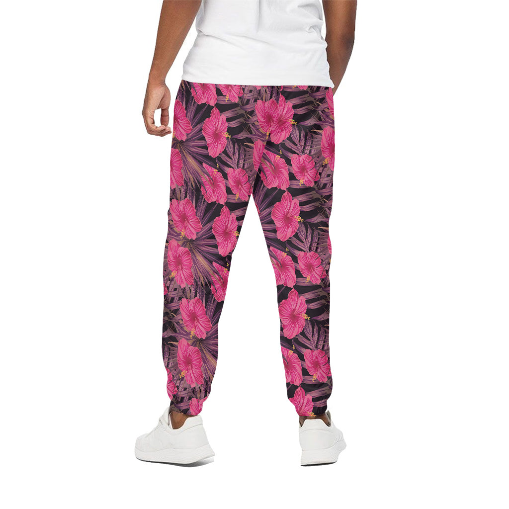 Pink Hawaiian Hibiscus Pattern Print Cotton Pants