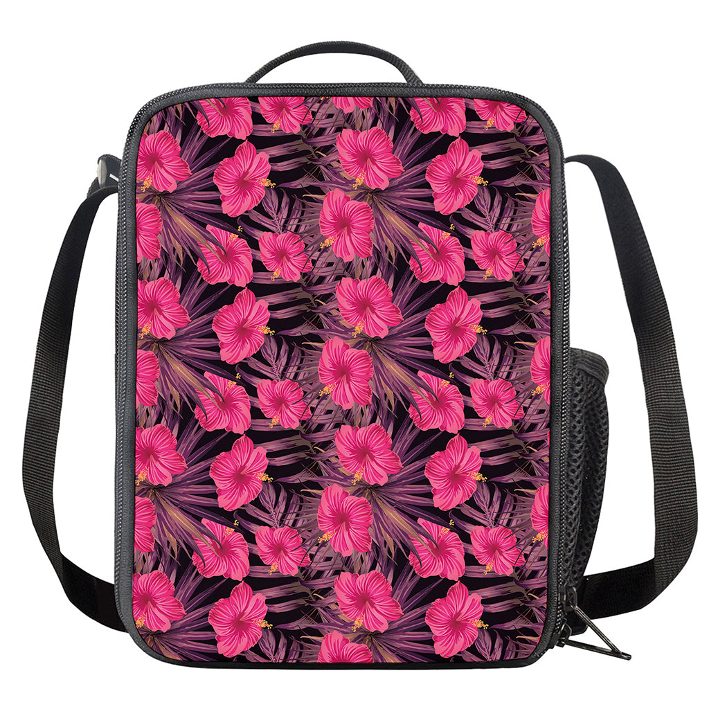 Pink Hawaiian Hibiscus Pattern Print Crossbody Lunch Bag