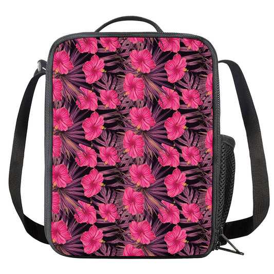 Pink Hawaiian Hibiscus Pattern Print Crossbody Lunch Bag