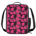 Pink Hawaiian Hibiscus Pattern Print Crossbody Lunch Bag