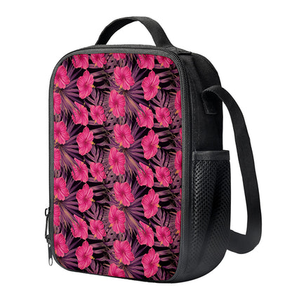 Pink Hawaiian Hibiscus Pattern Print Crossbody Lunch Bag