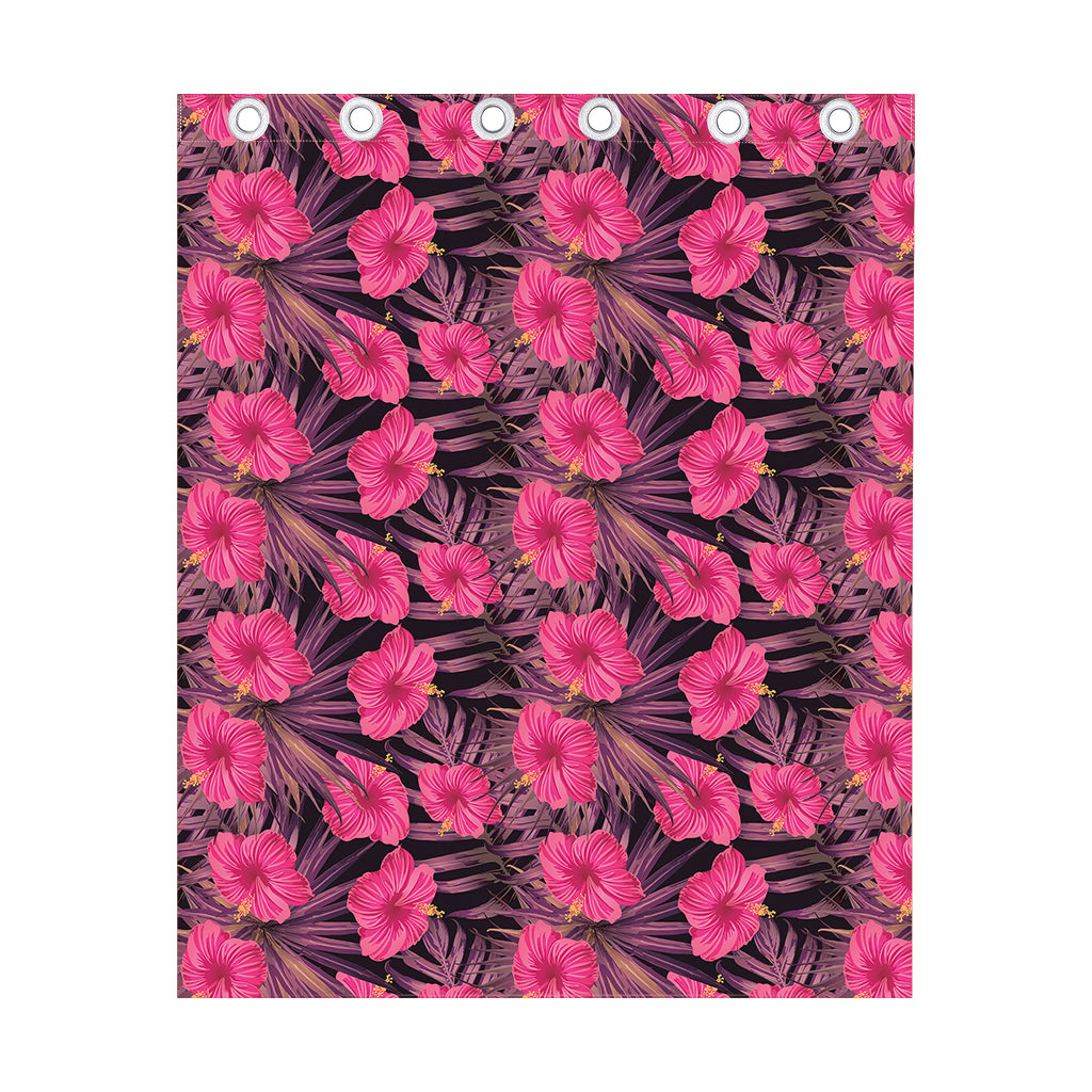 Pink Hawaiian Hibiscus Pattern Print Curtain