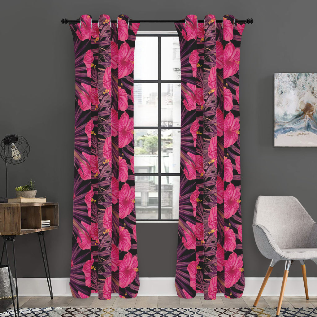 Pink Hawaiian Hibiscus Pattern Print Curtain