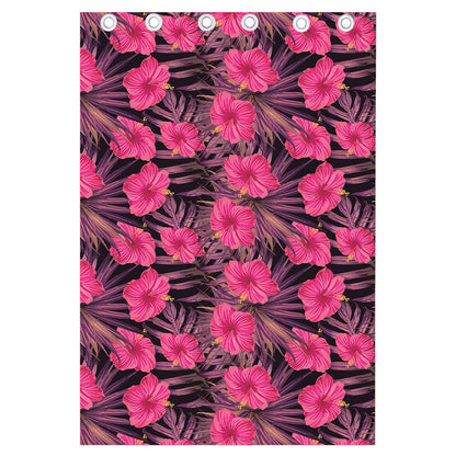 Pink Hawaiian Hibiscus Pattern Print Curtain
