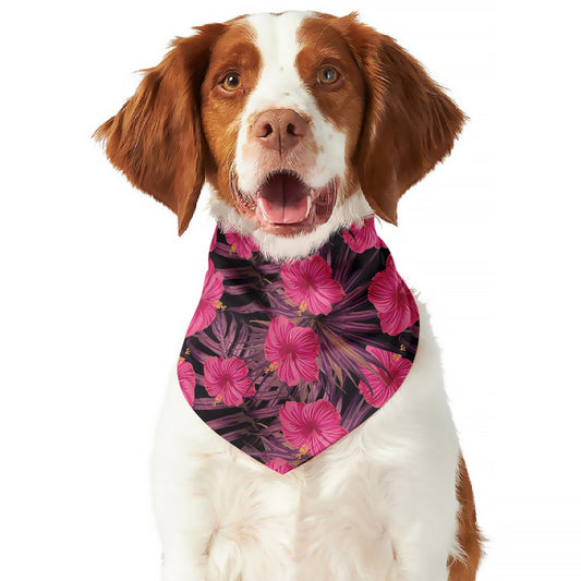 Pink Hawaiian Hibiscus Pattern Print Dog Bandana