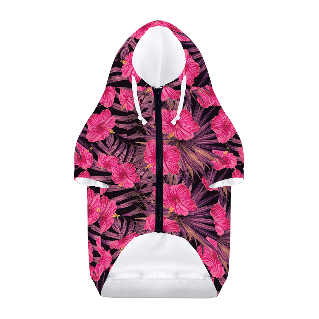 Pink Hawaiian Hibiscus Pattern Print Dog Zip Up Hoodie