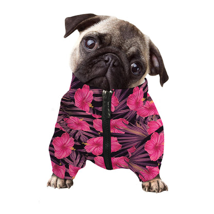 Pink Hawaiian Hibiscus Pattern Print Dog Zip Up Jacket