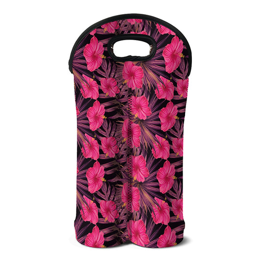 Pink Hawaiian Hibiscus Pattern Print Double Neoprene Wine Tote