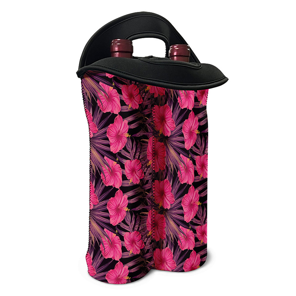 Pink Hawaiian Hibiscus Pattern Print Double Neoprene Wine Tote
