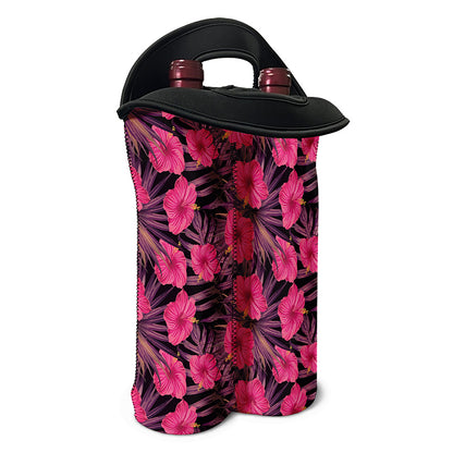 Pink Hawaiian Hibiscus Pattern Print Double Neoprene Wine Tote