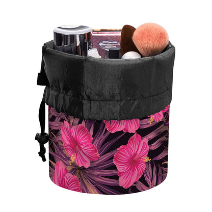 Pink Hawaiian Hibiscus Pattern Print Drawstring Makeup Bag