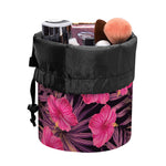 Pink Hawaiian Hibiscus Pattern Print Drawstring Makeup Bag
